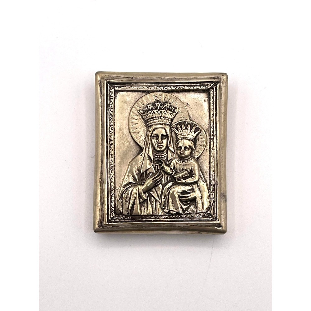 Catholic Madonna Child Jesus Wall Plaque Silver Tone Religious Icon Small 2.75"